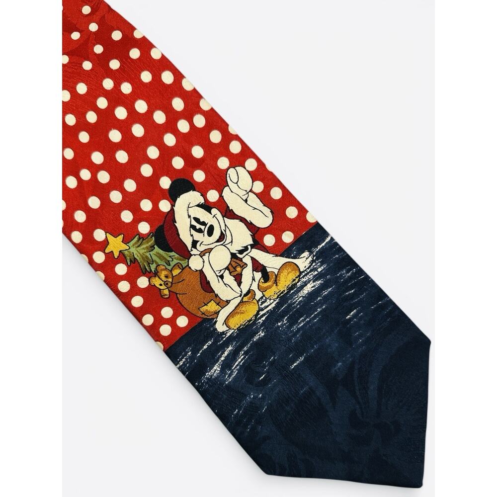 Disney Atlas Design Silk Mickey Mouse Polka Dots Christmas Vintage Necktie Italy